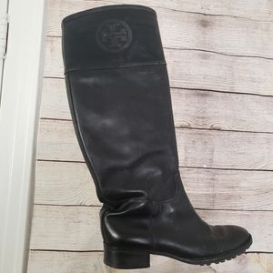 Tory Burch solid black leather boots